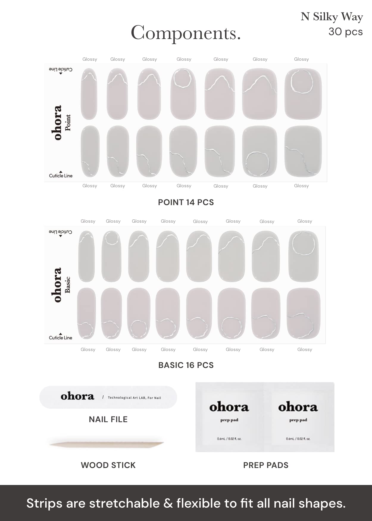 ohora includes prep pads, file, and wooden stick
