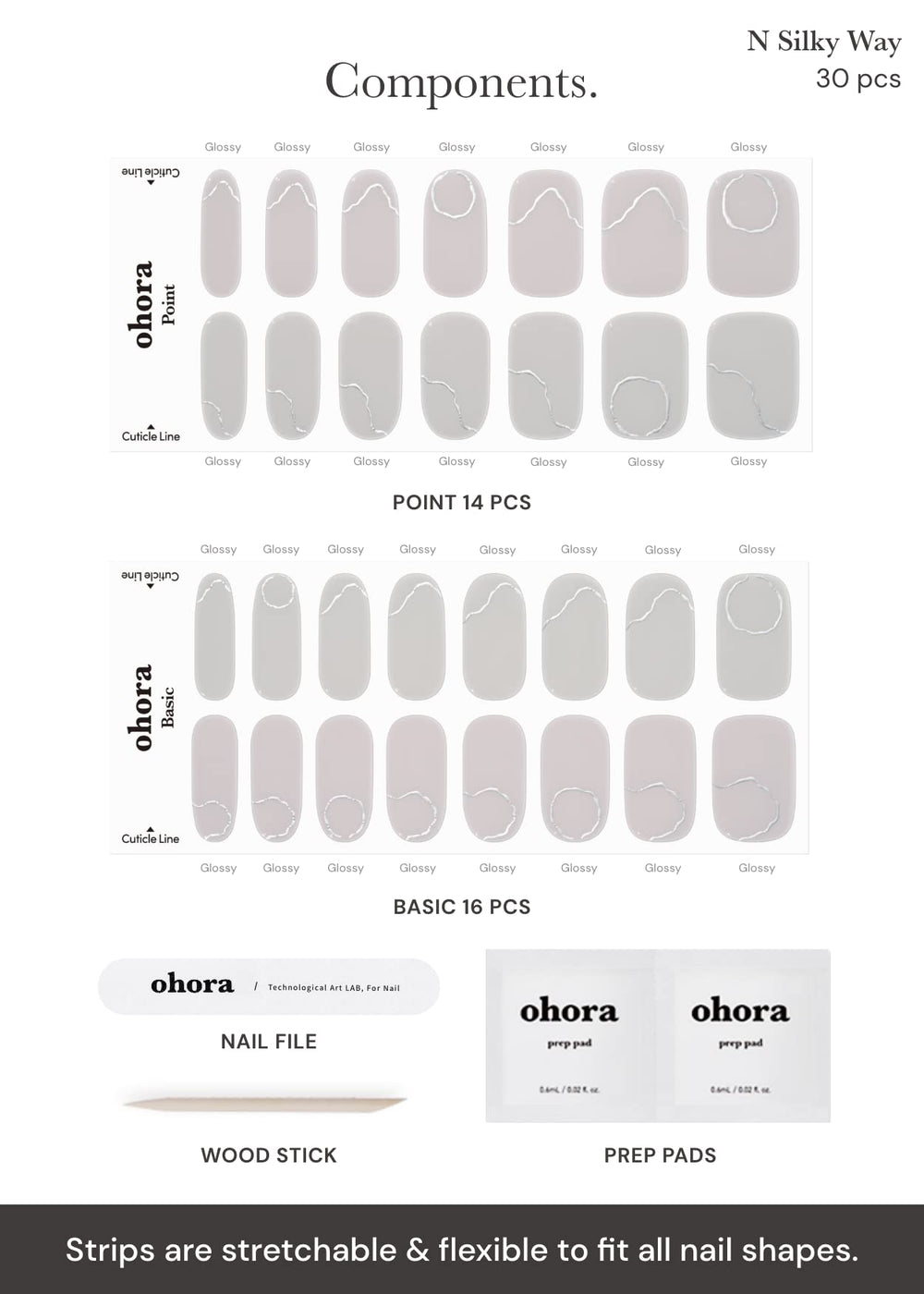 ohora includes prep pads, file, and wooden stick