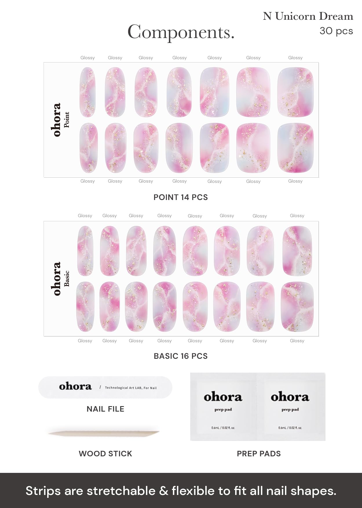 ohora kit includes prep pads, file, and wooden stick for manicure prep