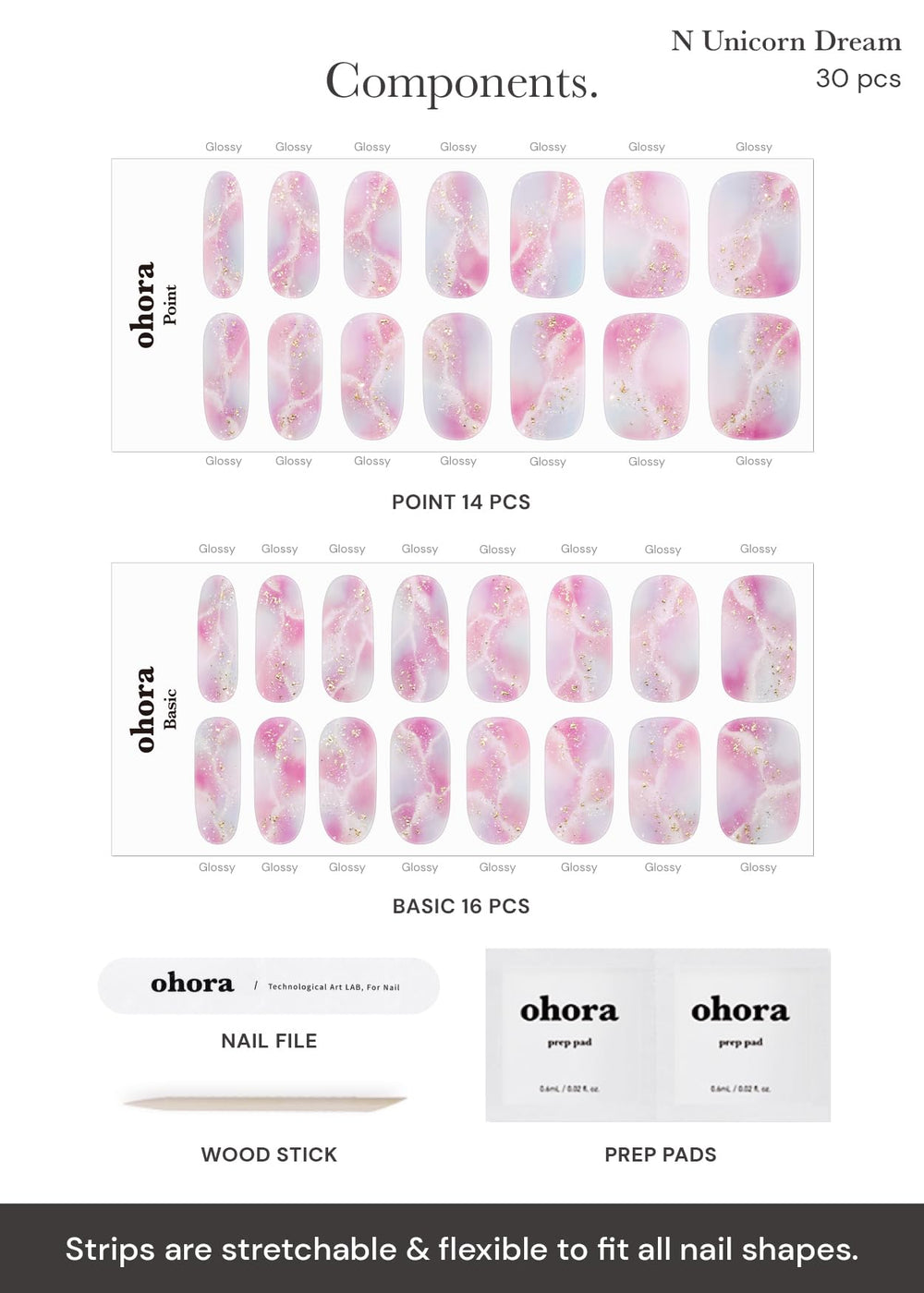 ohora kit includes prep pads, file, and wooden stick for manicure prep