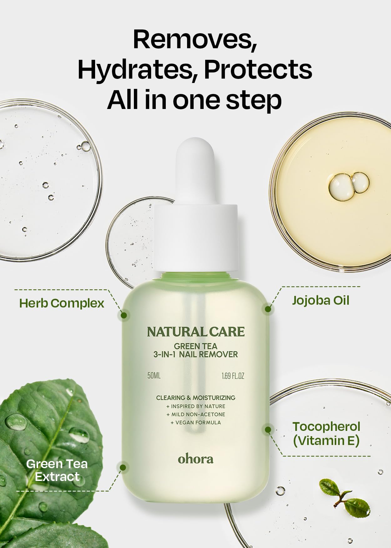 ohora moisture-lock formula close-up highlights gentle nourishment for nails.