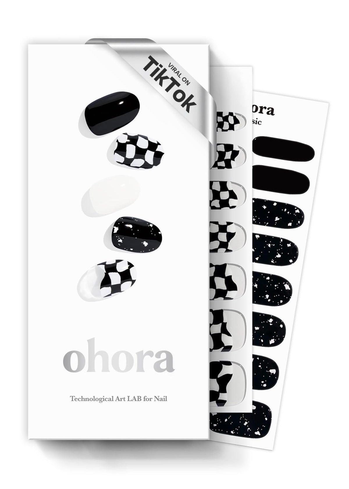 ohora N Checkers dark pattern nail wrap close-up for quick at-home manicure