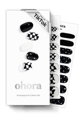 ohora N Checkers dark pattern nail wrap close-up for quick at-home manicure