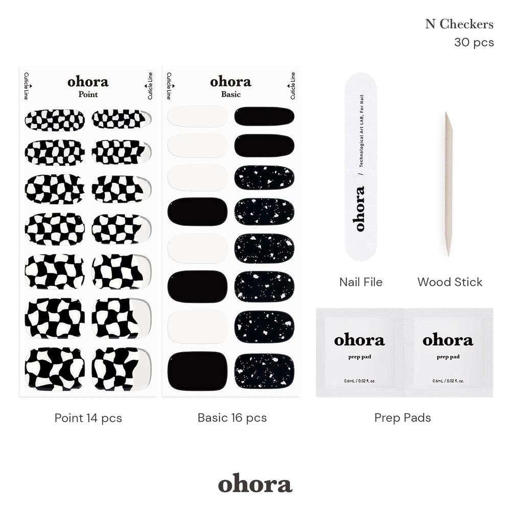 ohora N Checkers vegan gel nail strips ready for UV/LED curing