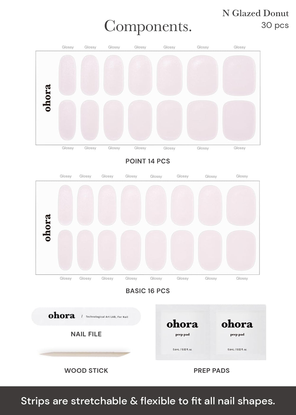 Ohora N Glazed Donut semi-cured nail strip white 06 vegan and cruelty-free option.