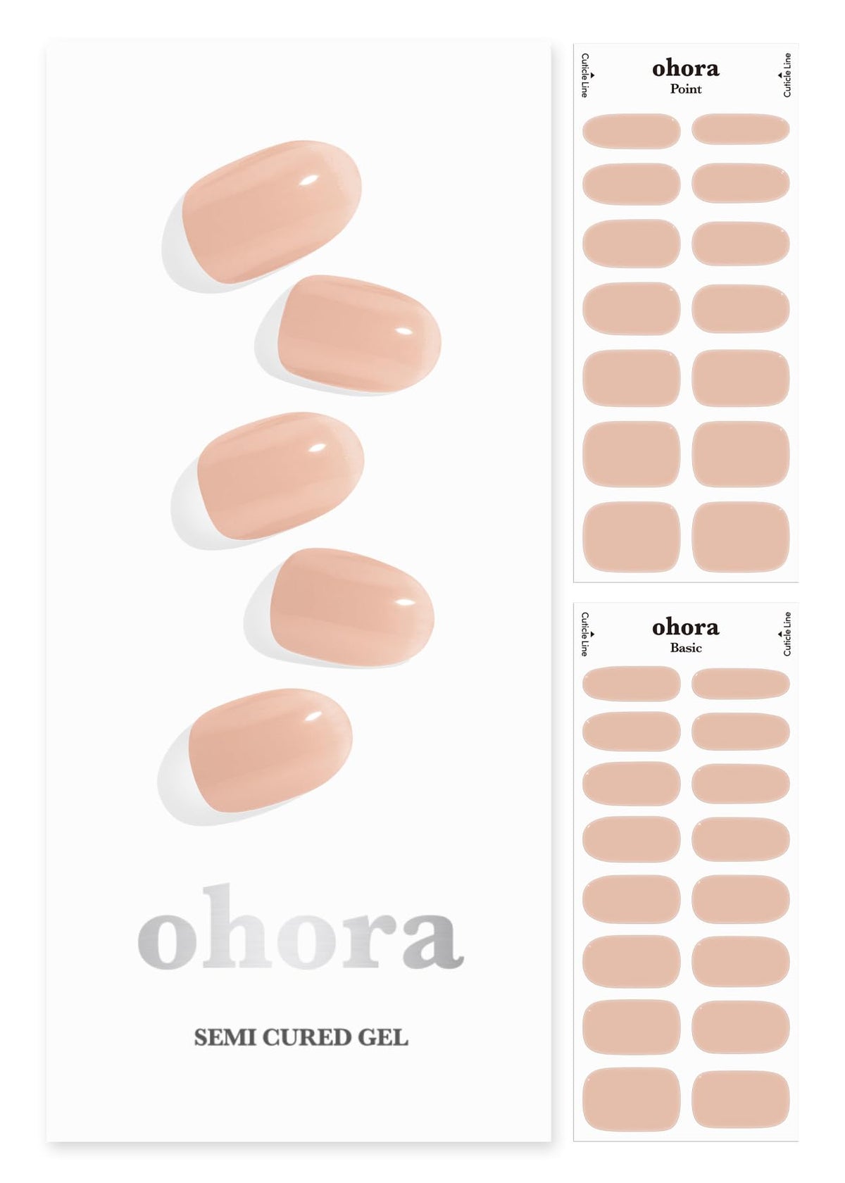 Ohora N Bare Peach box with complete gel nail strip kit for at-home manicure.