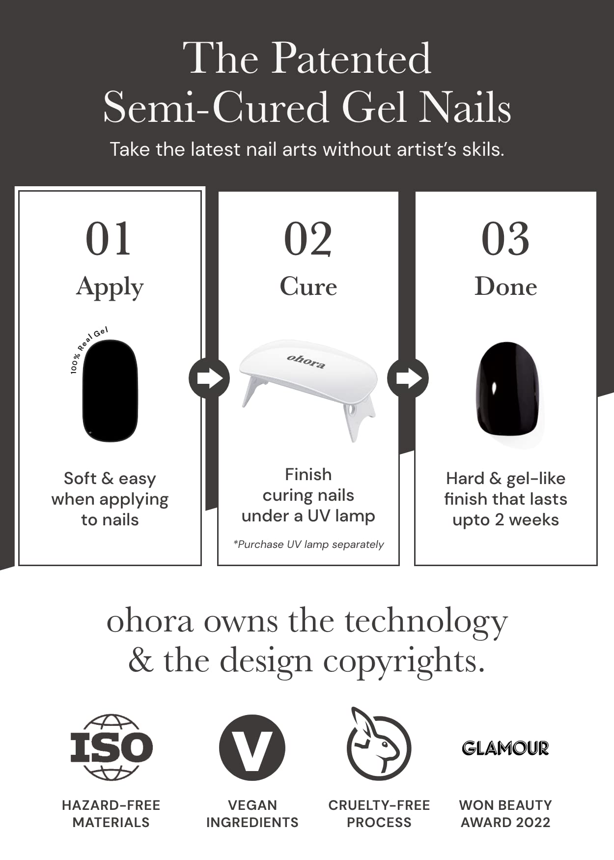 ohora N Bare Plum contents include prep pads, file, and stick
