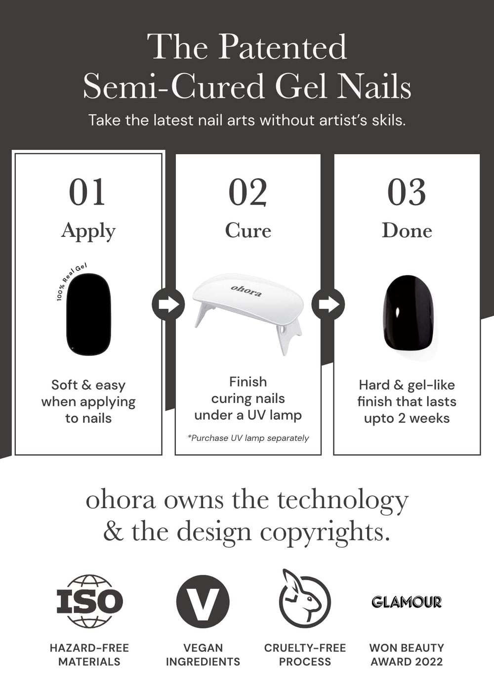 ohora N Bare Plum contents include prep pads, file, and stick