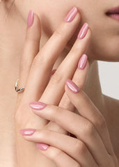 ohora N Bare Plum nails on hand display the purple, glossy finish