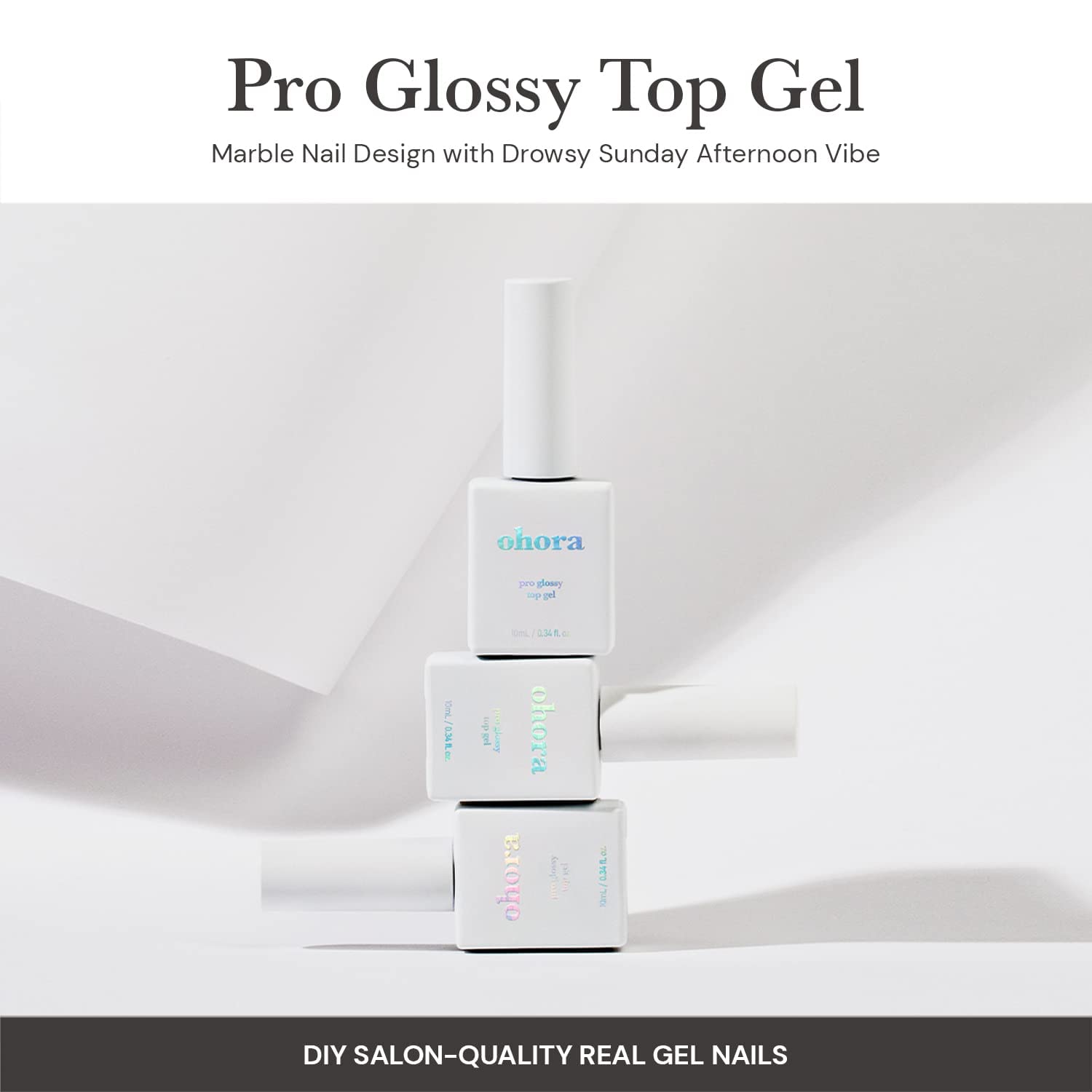 ohora Pro Glossy Top Gel package close-up highlights premium finish and easy use.