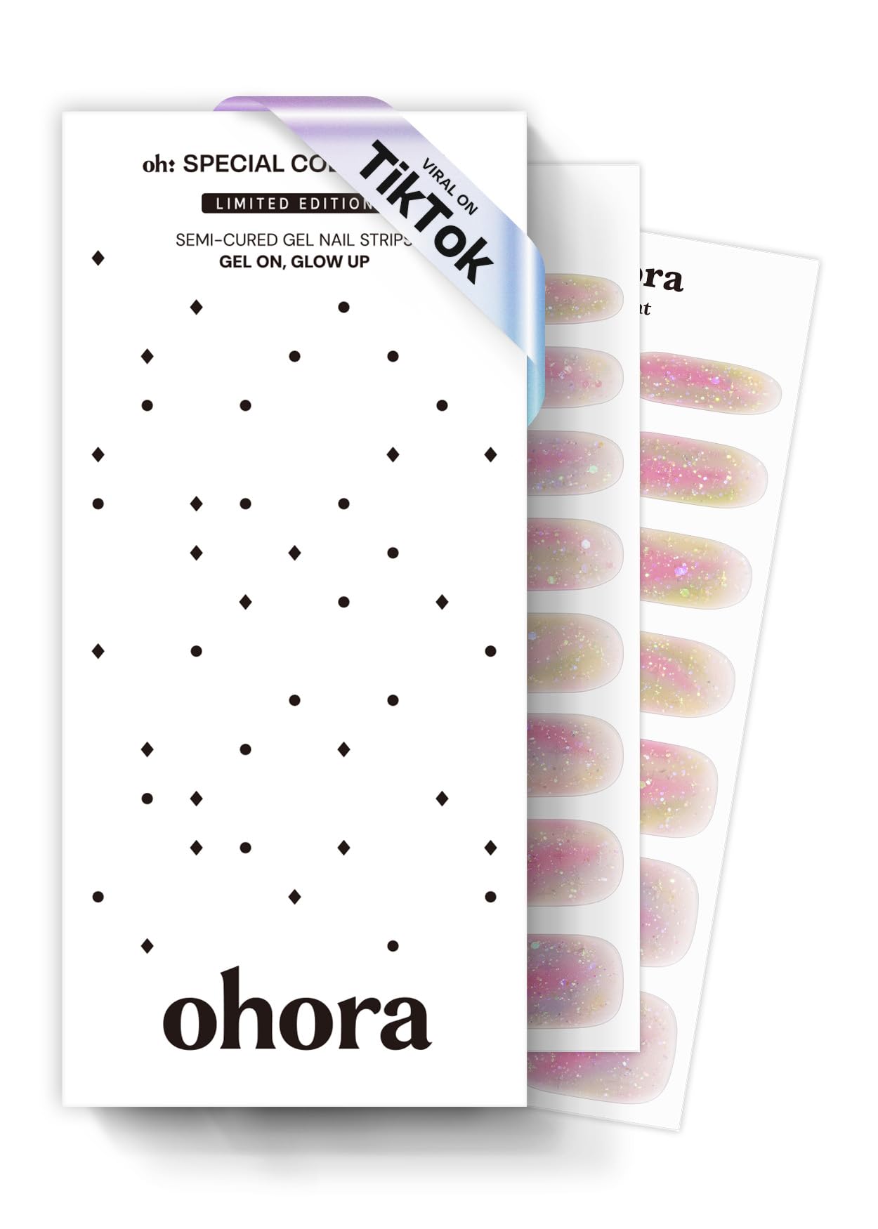 ohora Rainbow Bomb nail strip closeup with vibrant ombre finish and easy application