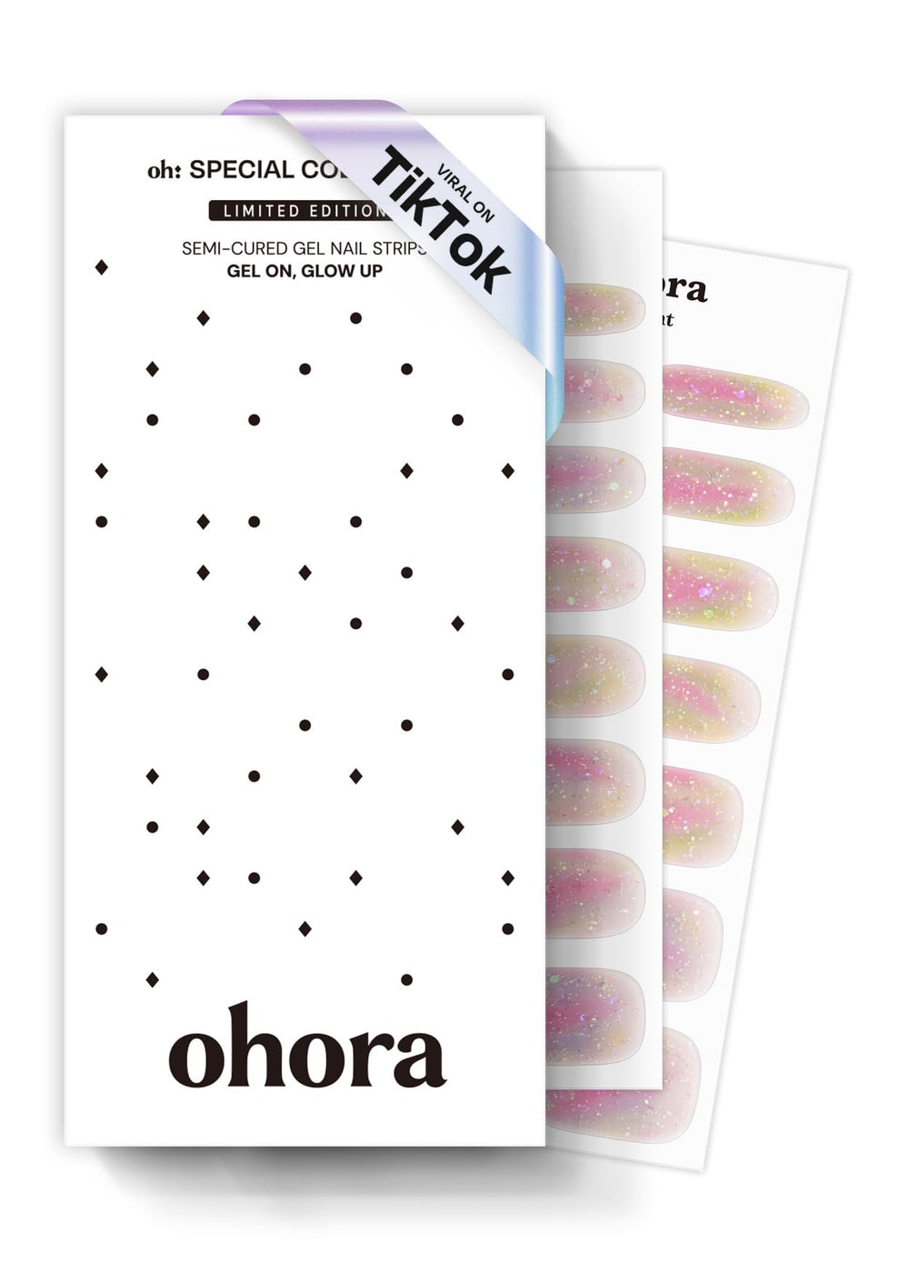 ohora Rainbow Bomb nail strip closeup with vibrant ombre finish and easy application