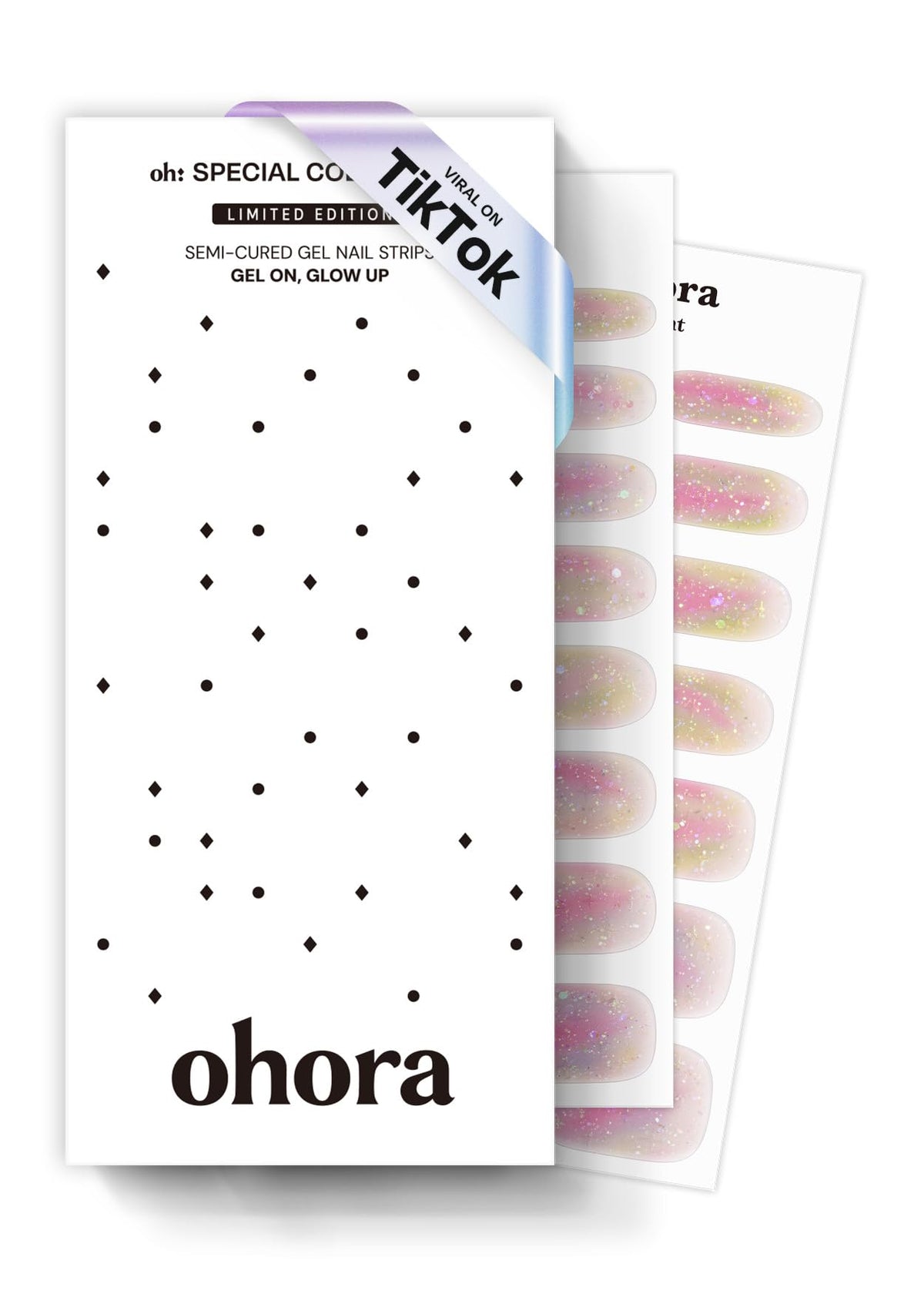 ohora Rainbow Bomb nail strip closeup with vibrant ombre finish and easy application