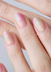 ohora Rainbow Bomb ombre nail strips showing glossy, salon-like look