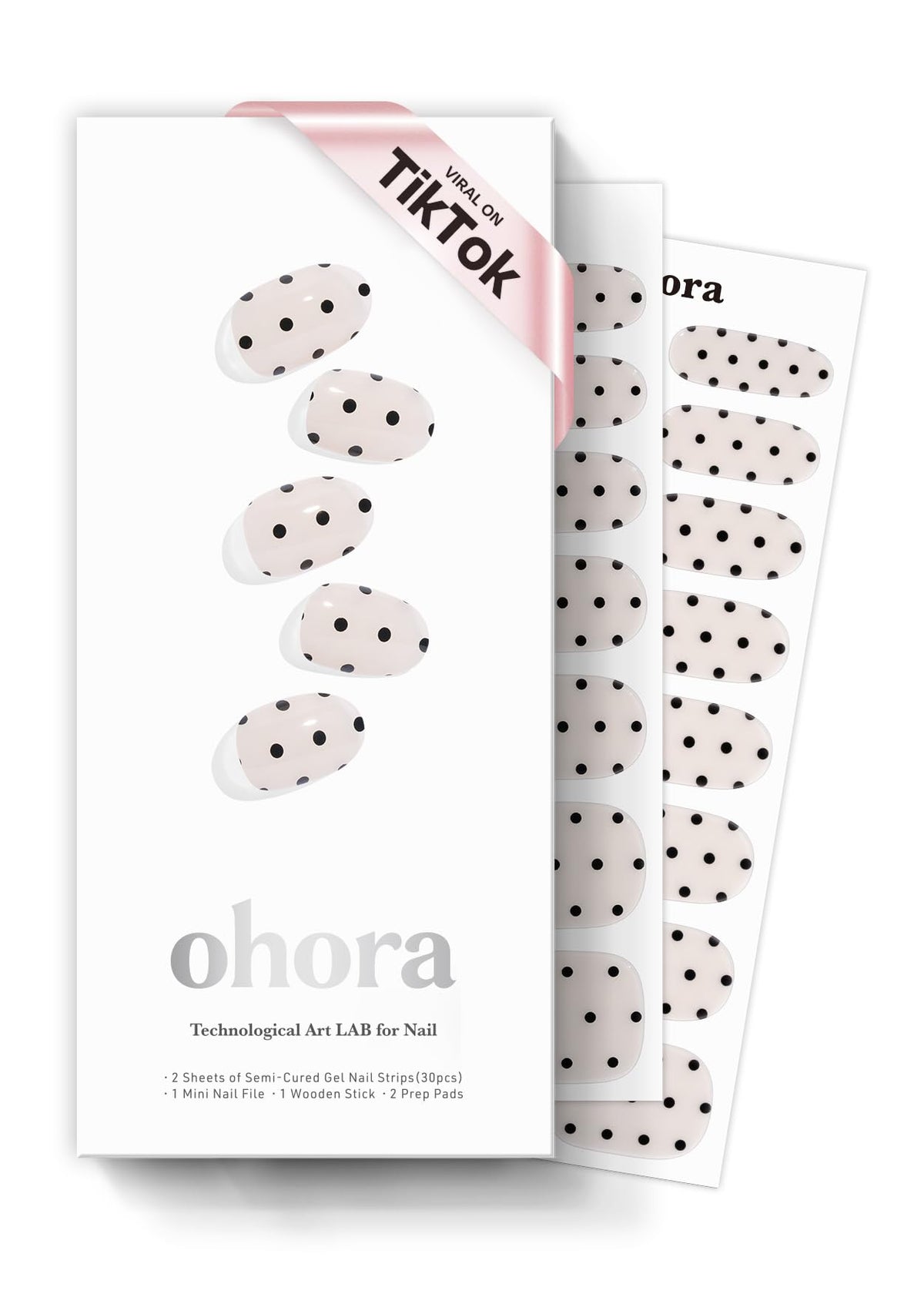 Ohora N Polka Noir gel nail strips kit for salon-quality nails.