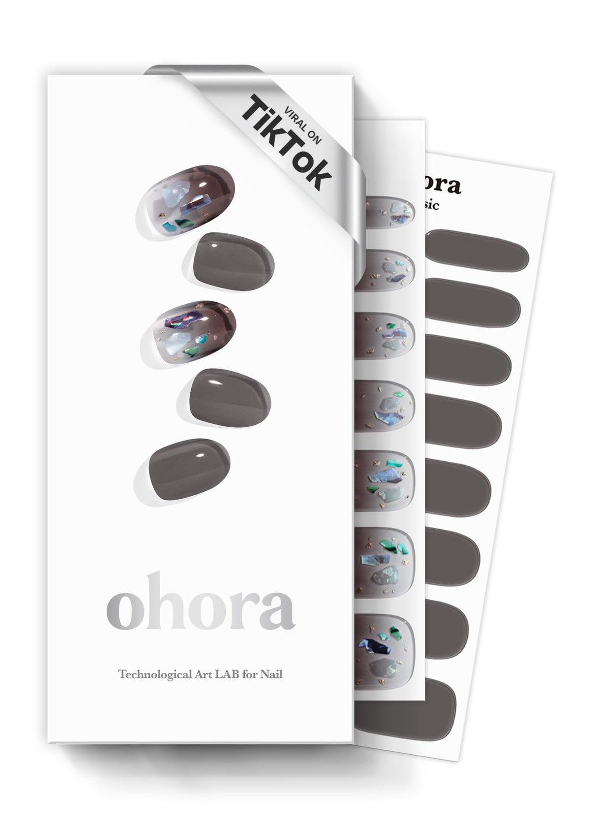 Ohora N Pottery dark ombre gel strips on a sleek box for at-home manicure