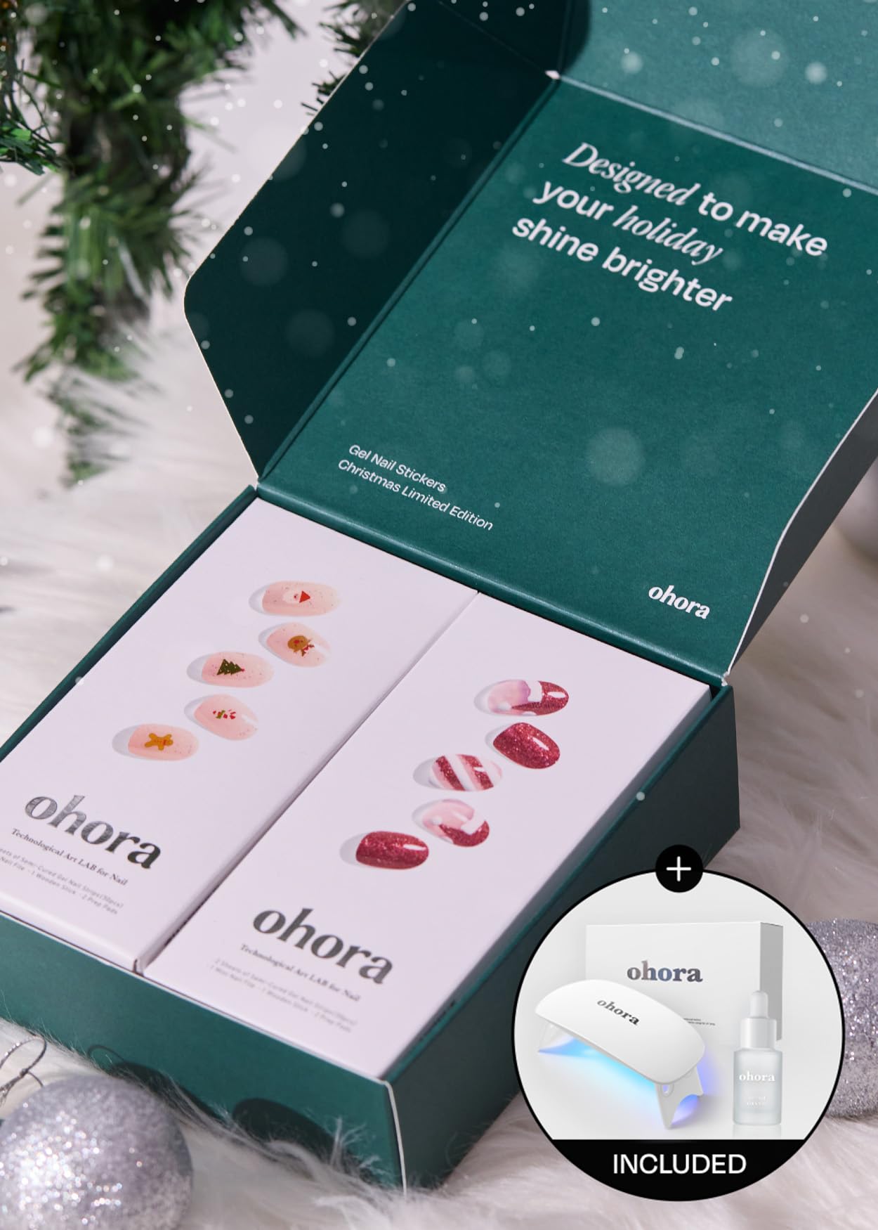 ohora semi cured gel nail strips Santa Cane design for a quick festive manicure.