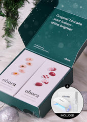 ohora semi cured gel nail strips Santa Cane design for a quick festive manicure.