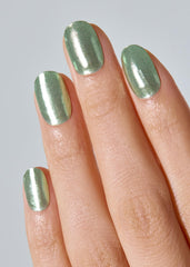 ohora Semi Cured Gel Nail Strips N Matcha Chrome applied on nails with glossy finish.