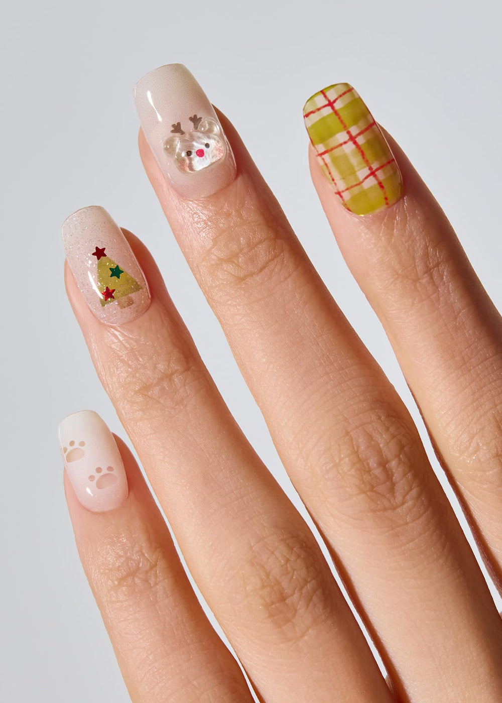 ohora semi-cured nail strips n beary merry color swatch highlighting accent and solid hues for versatile styling