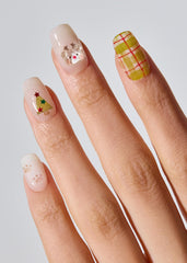 ohora semi-cured nail strips n beary merry color swatch highlighting accent and solid hues for versatile styling