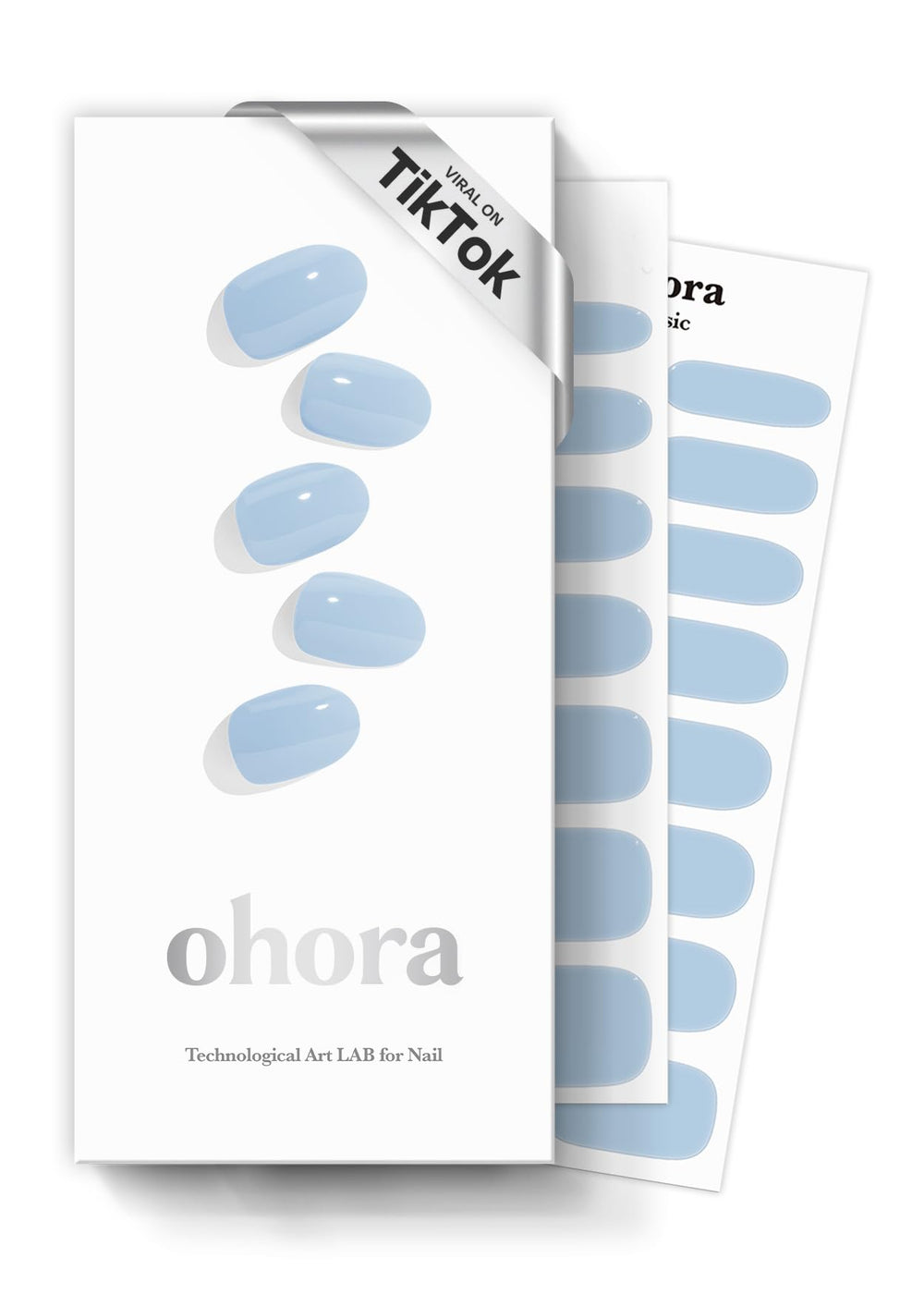ohora semi-cured nail strips n cream sky blue solid finish for salon-quality nails