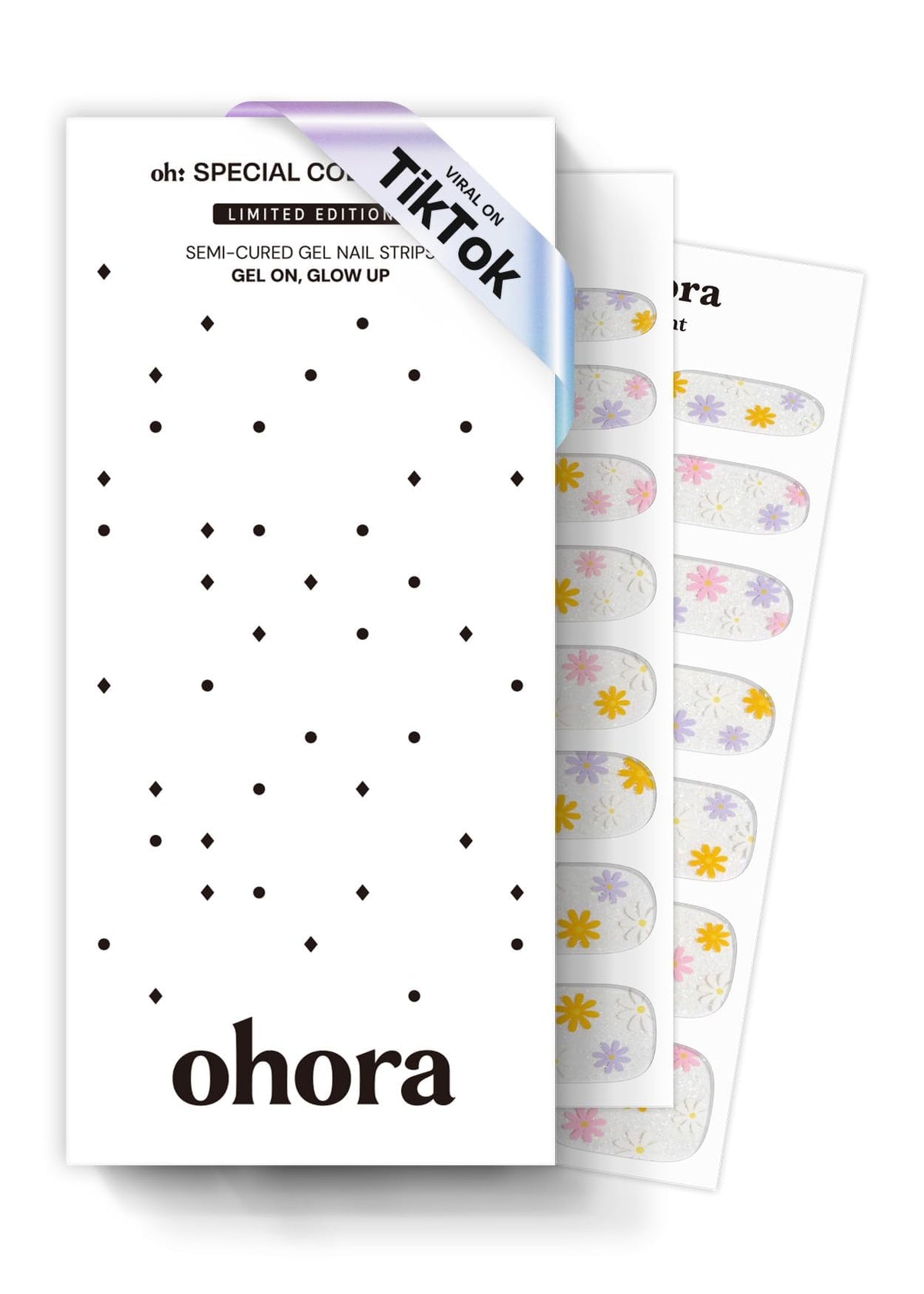 Ohora Daisy Disco rainbow nail strips close-up showing long-lasting color and easy application