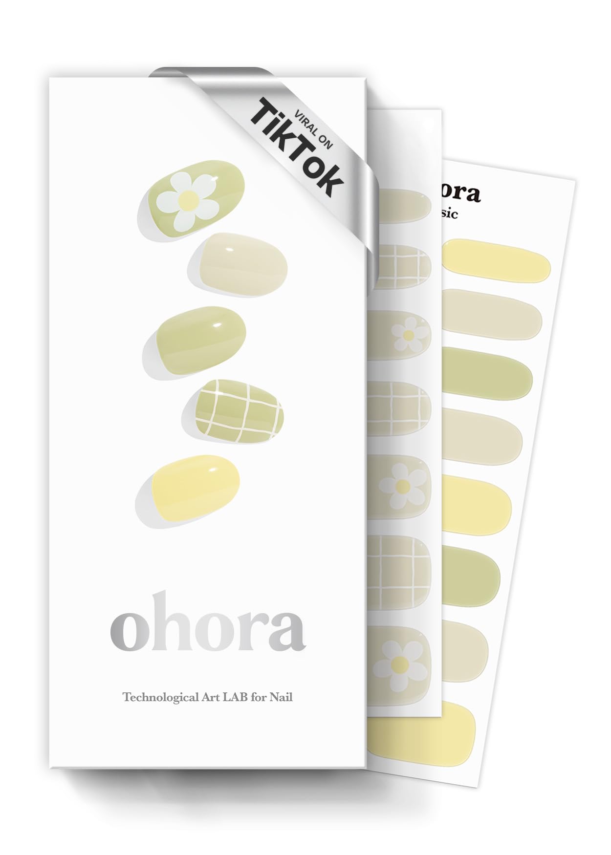 ohora N Olivia green pattern nail strips for salon-style nails at home.