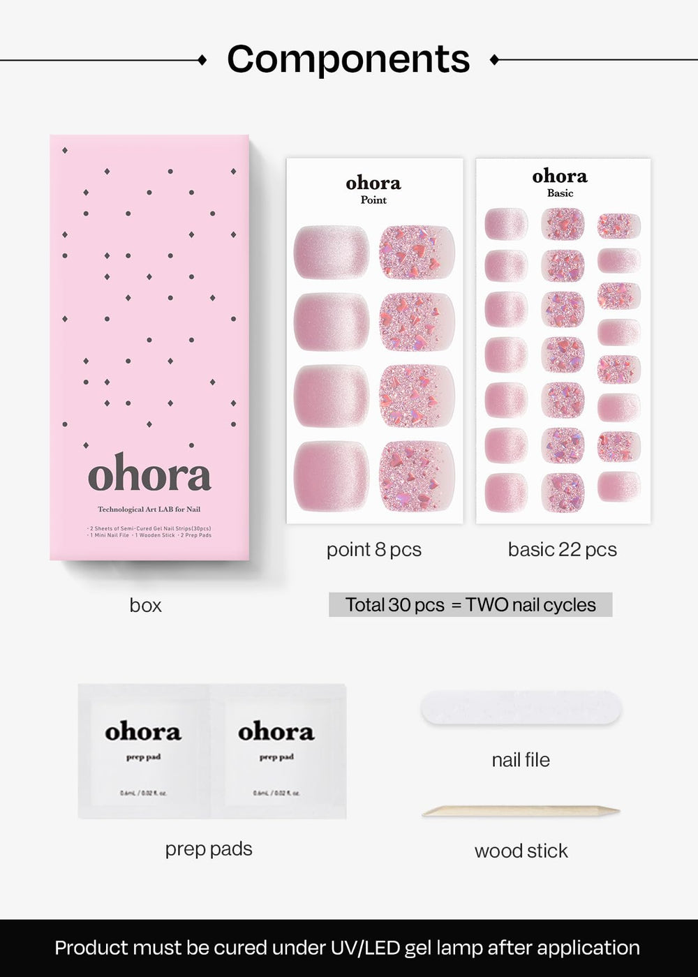 Ohora P Heart Glimmer gel strips cure under lamp for lasting shine