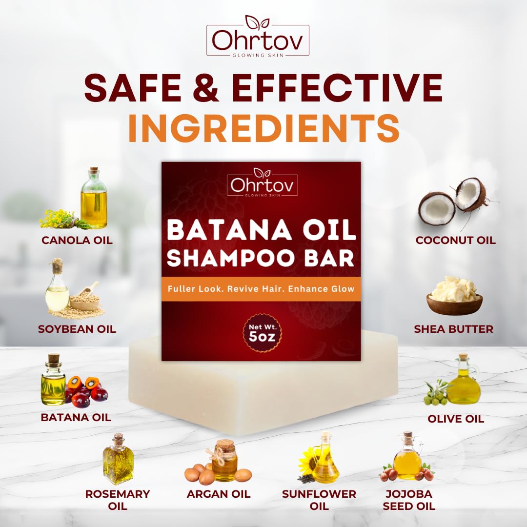 Ohrtov Batana Shampoo Bar close-up emphasizes natural ingredients and zero-waste routine.