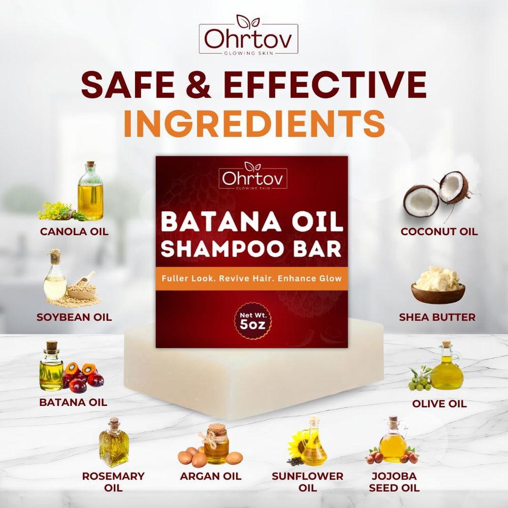 Ohrtov Batana Shampoo Bar close-up emphasizes natural ingredients and zero-waste routine.