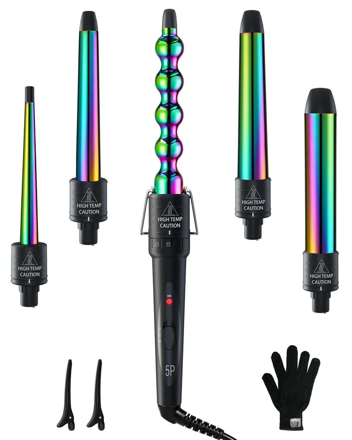 Ohuhu 5-in-1 curling wand set shown with all pieces for versatile styling