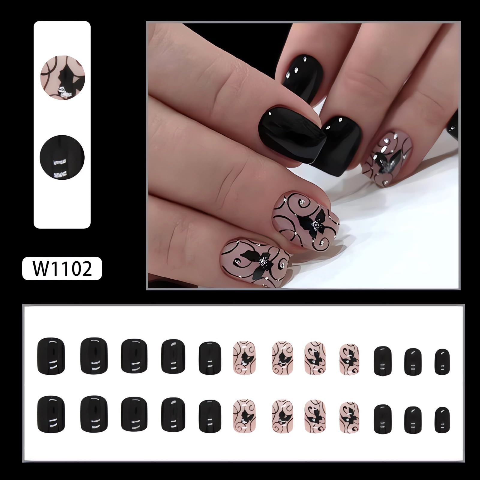OHWODA butterfly rhinestone designs nails for eye-catching party wear