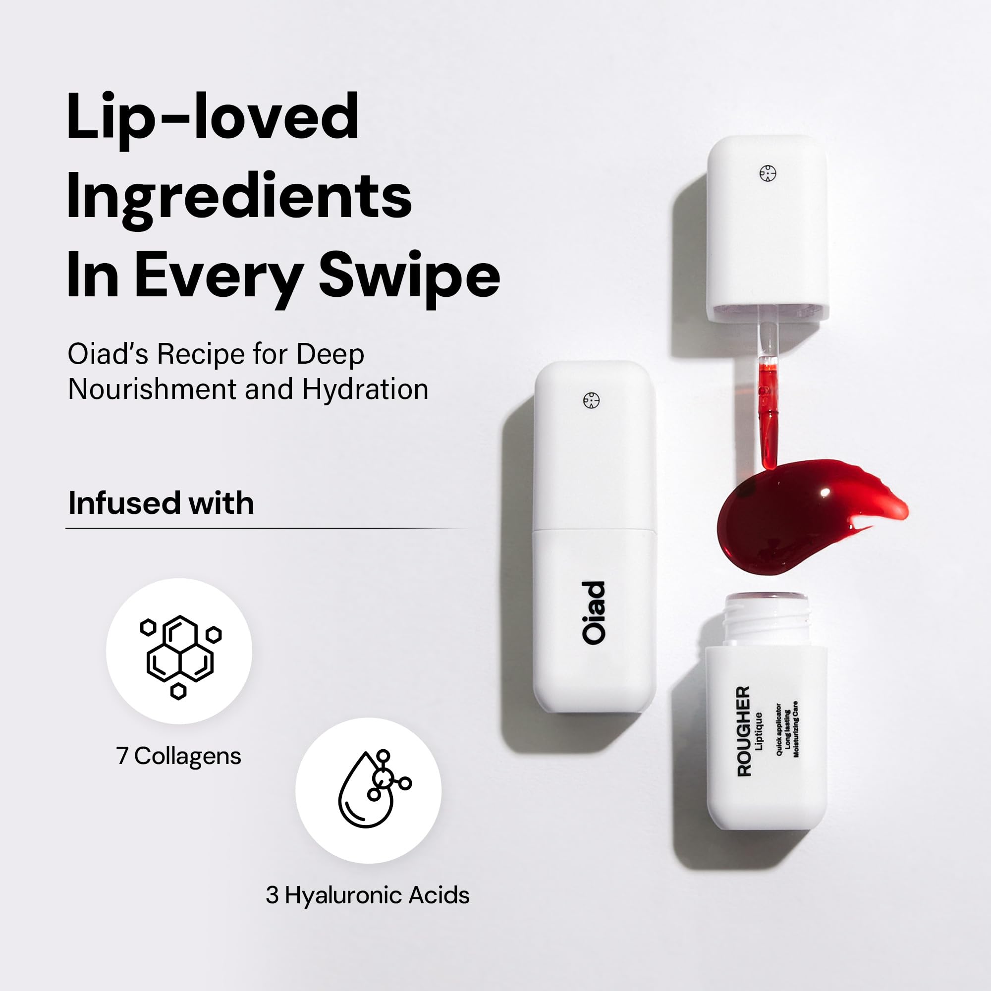 Oiad Liptique ingredients include seven collagen complexes and three hyaluronic acids