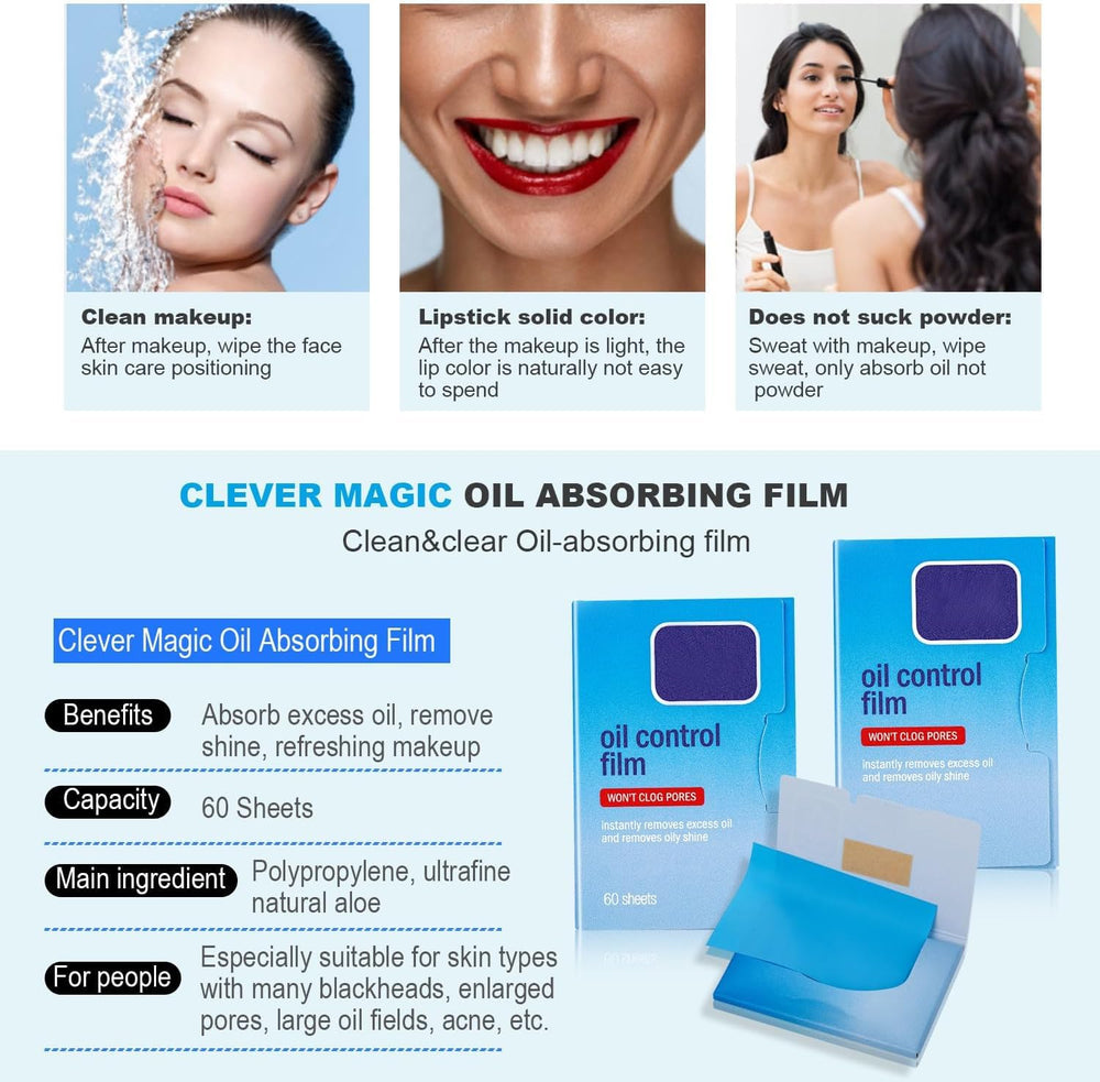 Oil blotting papers face portable pack highlights convenient on-the-go oil absorption.