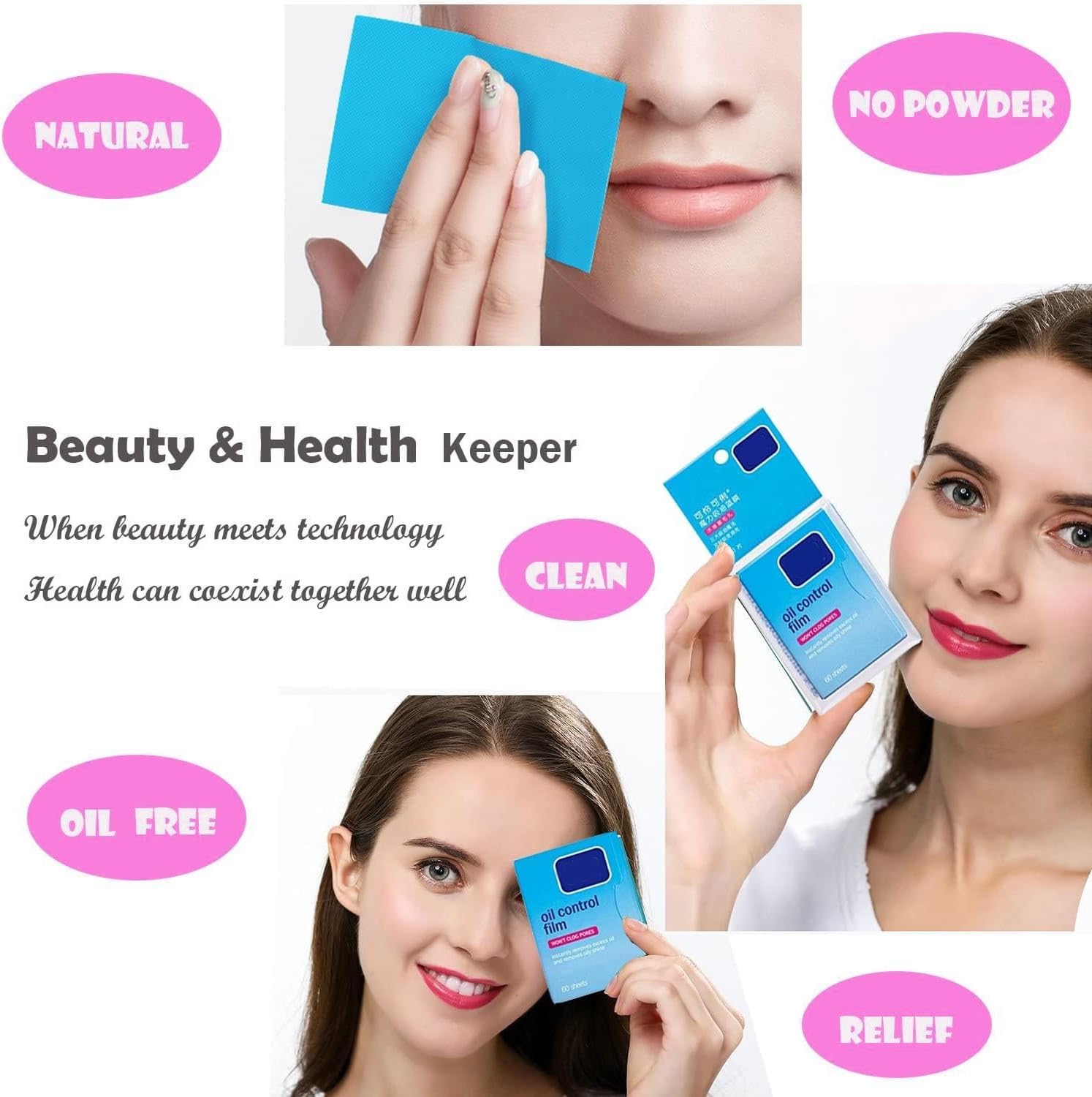 Oil blotting papers face sheet closeup shows quick absorption for oilier skin types.