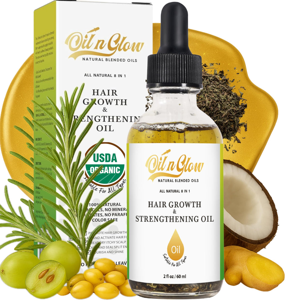 OilnGlow bottle pour for the 9-in-1 serum promoting healthier-looking hair.
