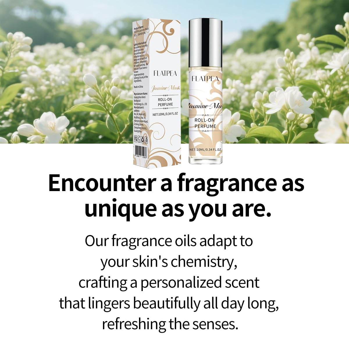 OINSOES Jasmine Musk Roll-On on a desk for quick reapplication.