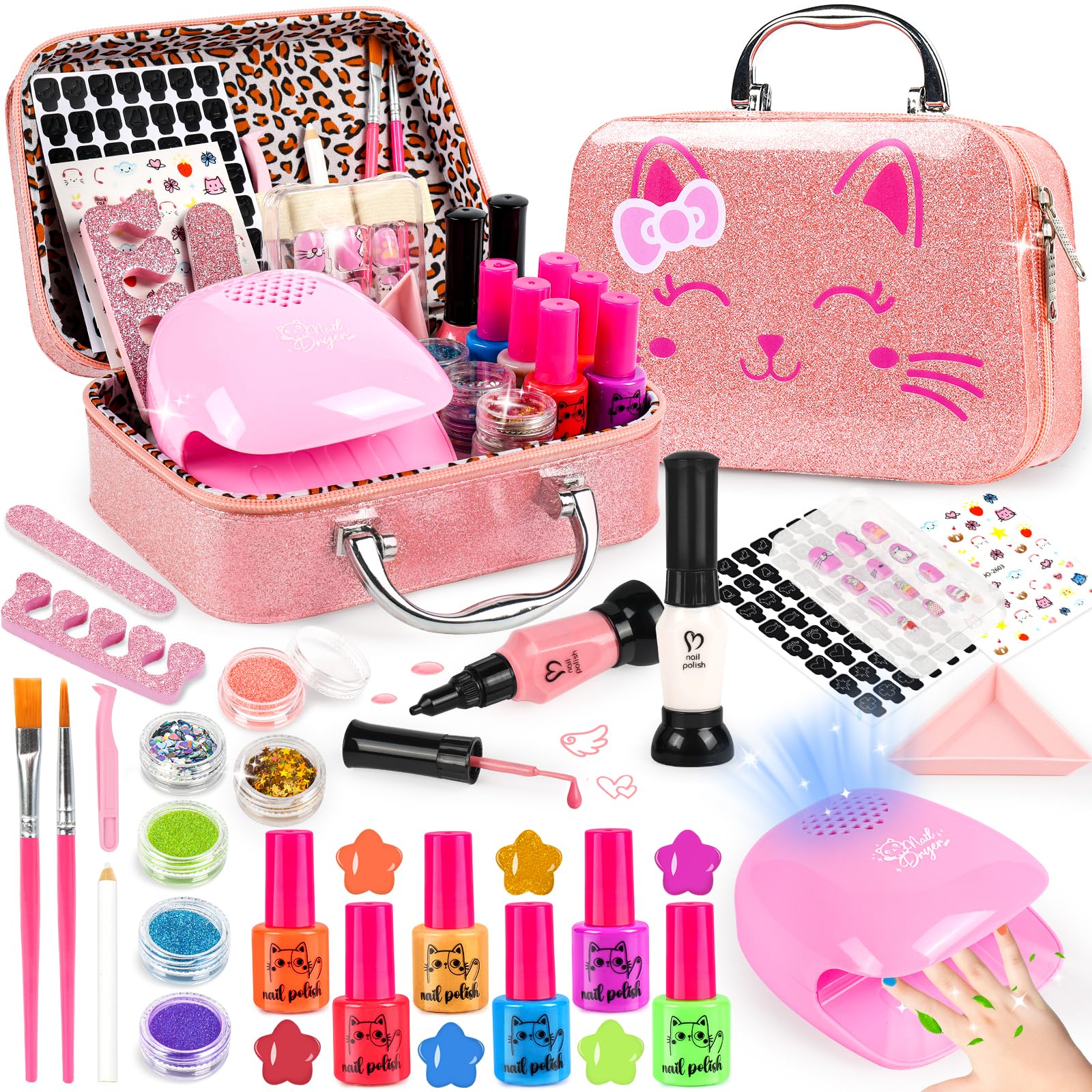 Oisacirg kids nail polish set with cat storage case keeps art supplies organized for playtime.