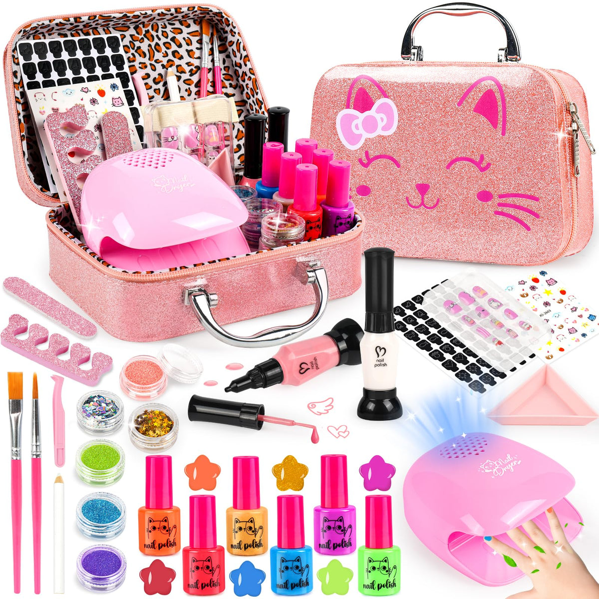 Oisacirg kids nail polish set with cat storage case keeps art supplies organized for playtime.