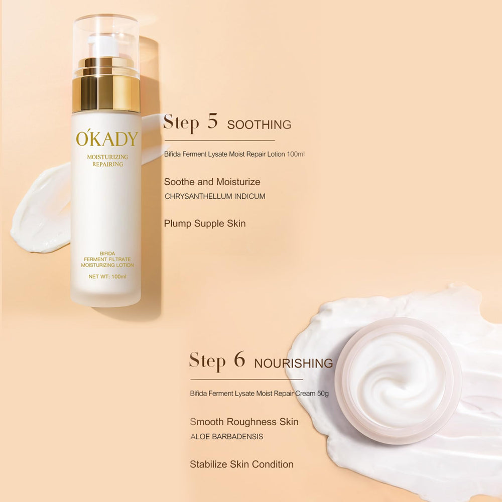 OKADY repair essence image presenting silky serum for moisture retention.