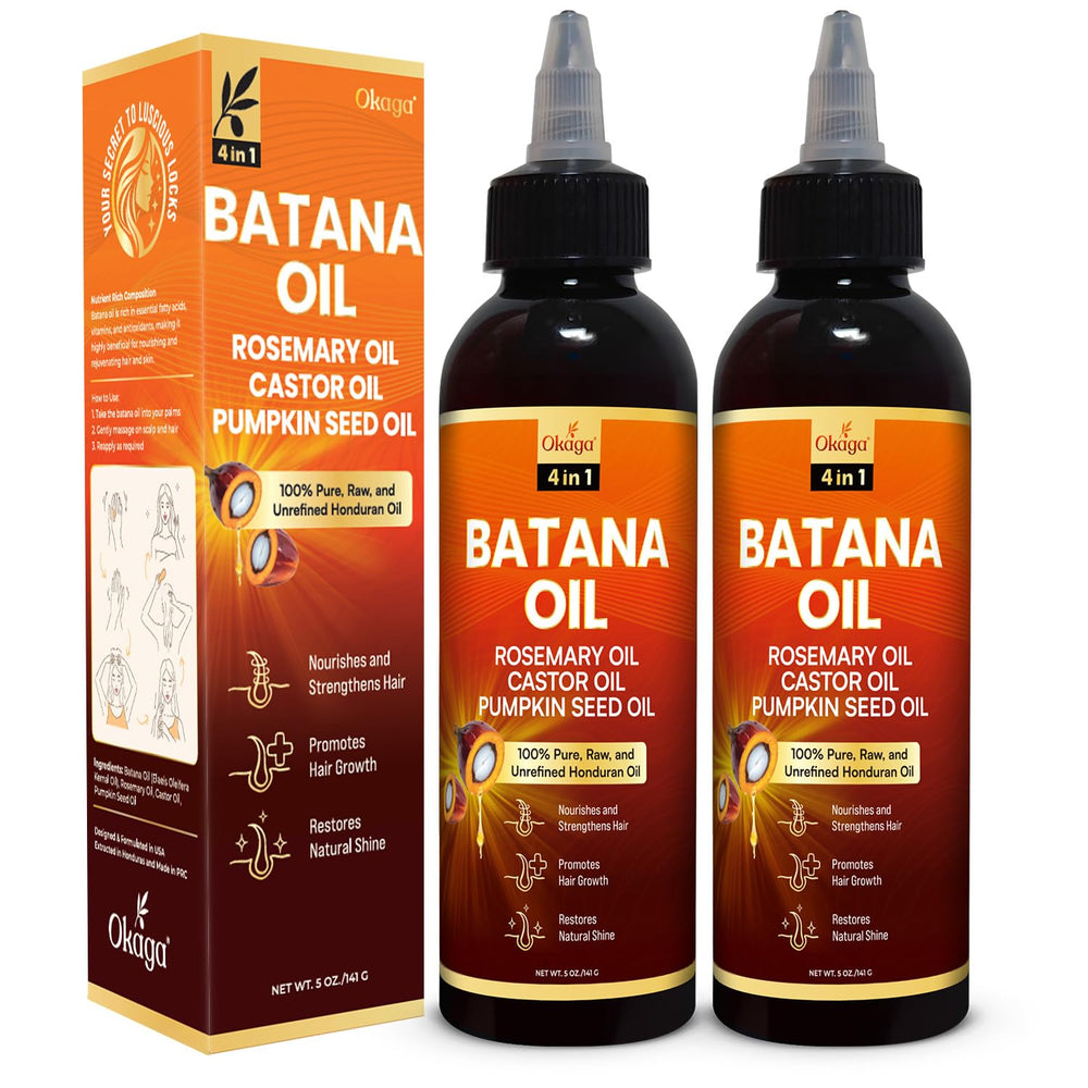 Okaga Batana Oil in an amber bottle nourishes scalp and strengthens strands