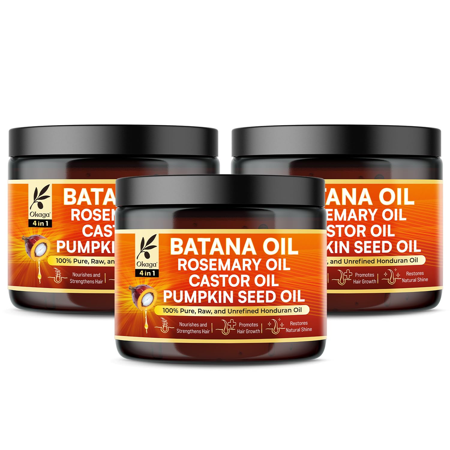 Okaga Batana Oil bottle highlights pure formula for daily hair care.