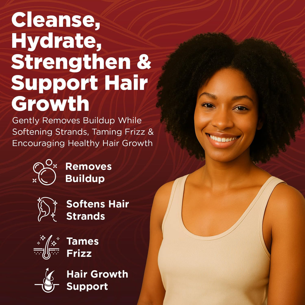 Okaga Batana Oil Conditioner ingredients layout showcases Batana Oil and Biotin benefits.