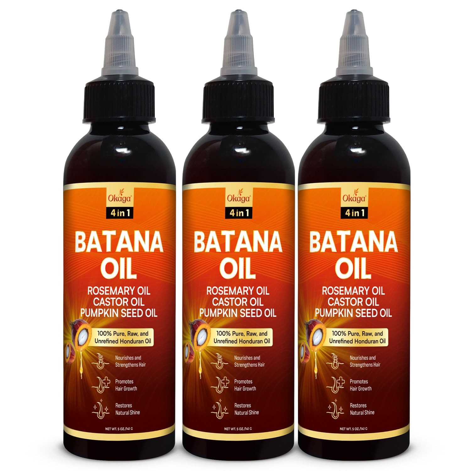 Okaga Batana Oil bottle with rosemary and pumpkin seeds for nourished hair