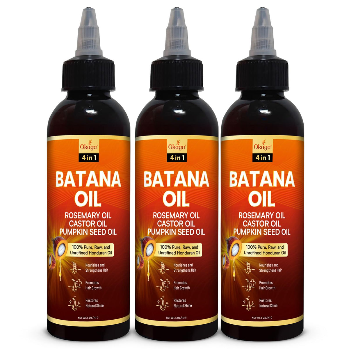 Okaga Batana Oil bottle with rosemary and pumpkin seeds for nourished hair