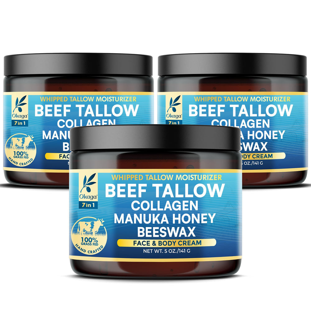 Okaga Beef Tallow Balm jar demonstrates a premium moisturizer for face and body