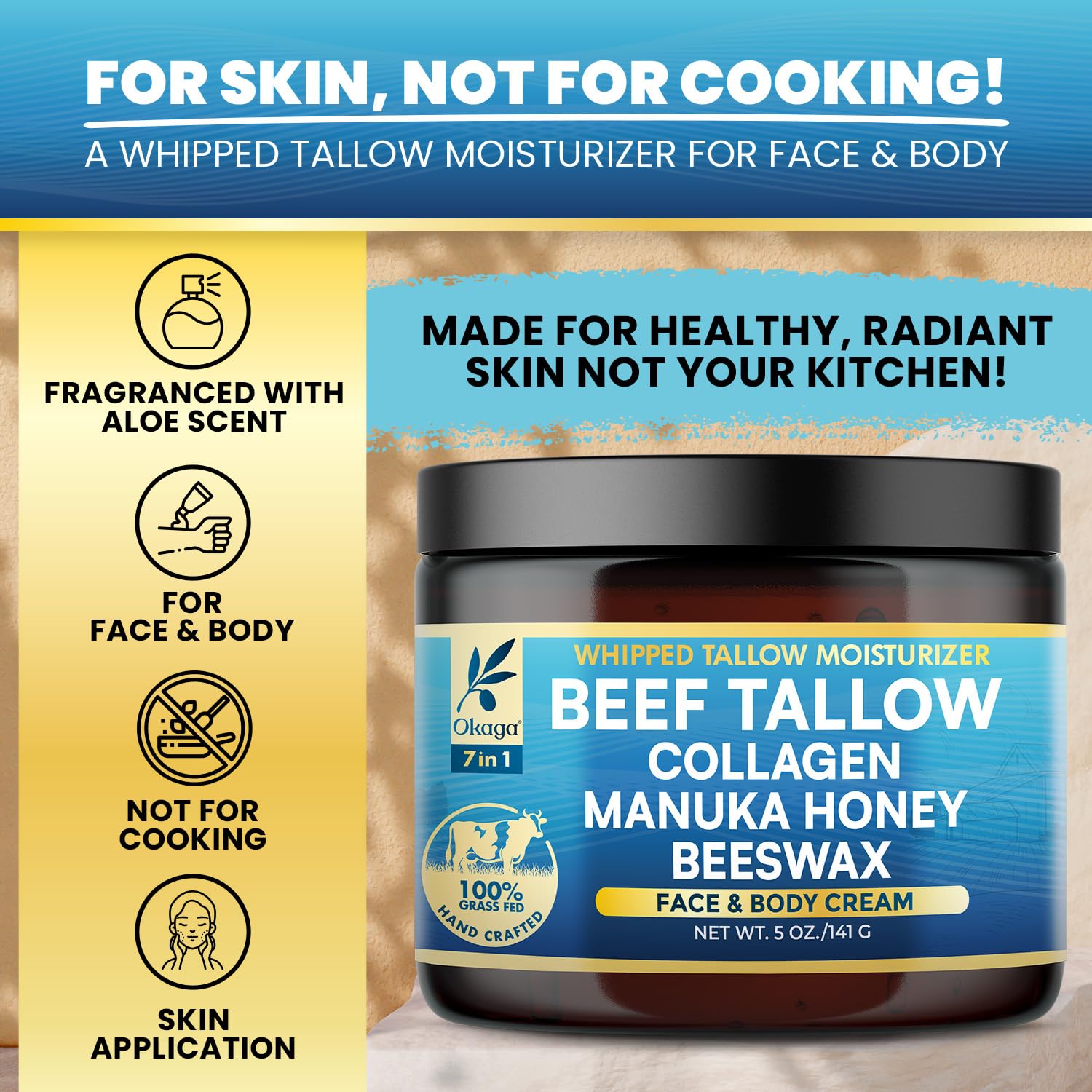 Okaga balm applied to elbows and knees for dry-skin care