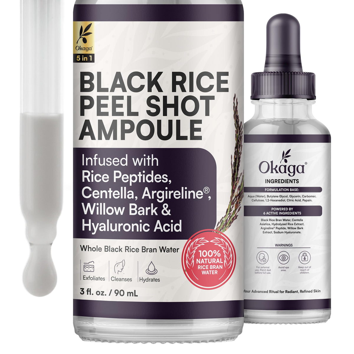 Okaga Black Rice Exfoliant bottle front view for gentle pore refinement