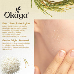 Okaga Rice Ferment enzyme illustration highlights natural renewal ingredients.